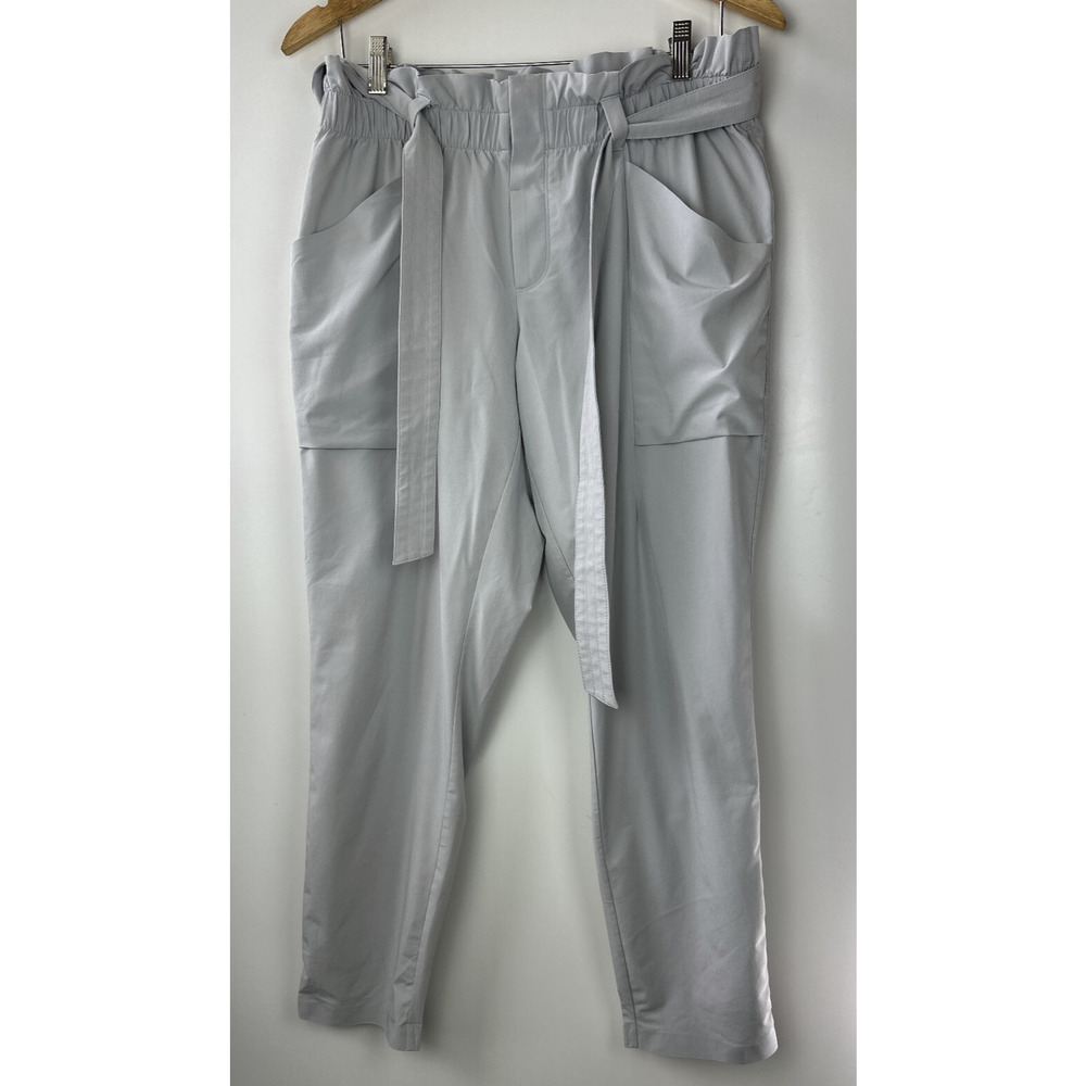 Athleta Skyline Pants Light Gray Tie Waist Athleisure Travel Lifestyle Size 12 - Picture 11 of 11
